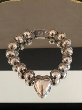 Rare Vintage Taxco Oversized 925 Silver Bracelet with Heart